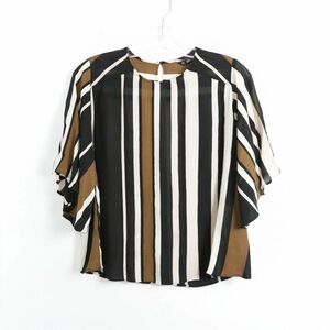 Zara striped chiffon flutter sleeve blouse brown Fairycore cottagecore romantic